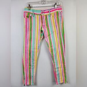 Lilly Pulitzer Womens Colorful Striped Pants 5 Pockets Side Leg Hem Zipper, sz 2